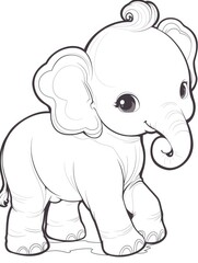 Obraz premium Cute, outlined drawing of a baby elephant.