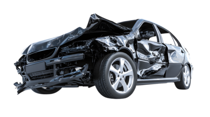 Damaged Black Car Isolated After Accident - Automotive Collision Concept