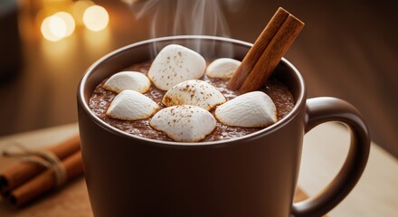 Hot chocolate with marshmallows and cinnamon