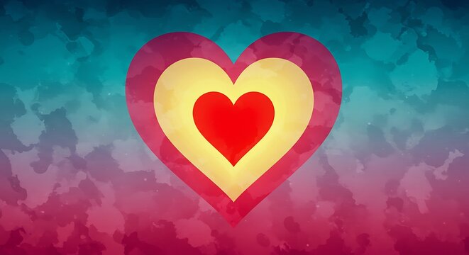 Heart Symbol on Colorful Watercolor Background for Love and Romance