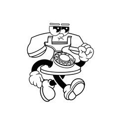 Retro character design of angry telephone outline