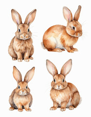 Obraz premium A set of four watercolor illustrations of a rabbit in different poses