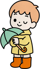 Cute boy in raincoat, pastel style