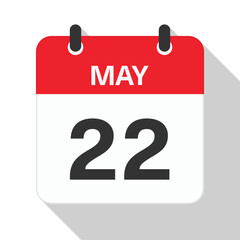 Fototapeta premium May 22 Daily Calendar. Red Theme on White Background