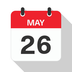 Fototapeta premium May 26 Daily Calendar. Red Theme on White Background