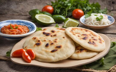 Pupusa is a traditional Salvadoran dish consisting of thick corn tortillas filled with cheese, beans or meat, often served with curtido and salsa for added flavor.
