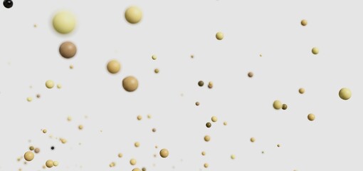 Stock photo of many small beige and brown spheres floating gently against a white backdrop. Ideal for websites and presentations.