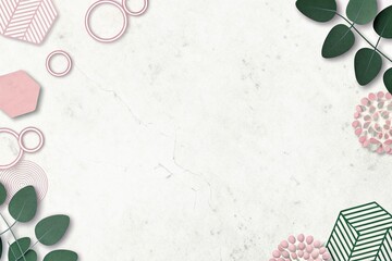 Minimalist Design with Leaves and Abstract Circular Patterns on a Light Background