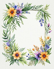 A beautiful watercolor painting of a floral frame with intricate details and soft colors