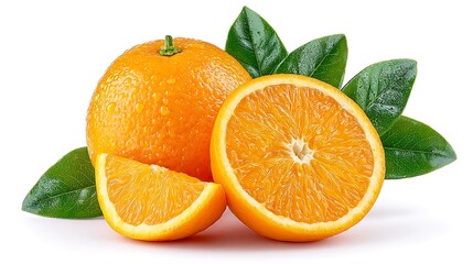 Juicy Orange Slices with Leaves with Fresh Fruit.