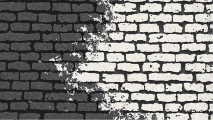 Black and white tone Brick wall background. A black and white brick wall texture with a grungy, distressed look.	