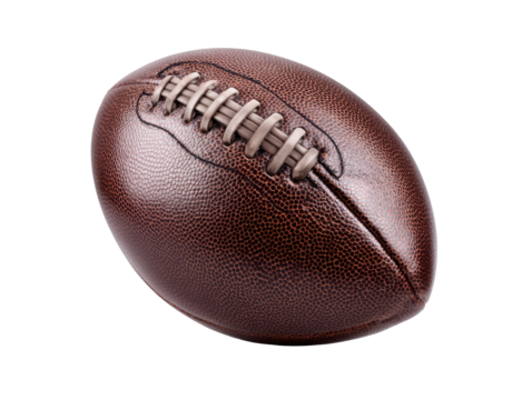 Classic brown leather football on a plain surface, cut out transparent