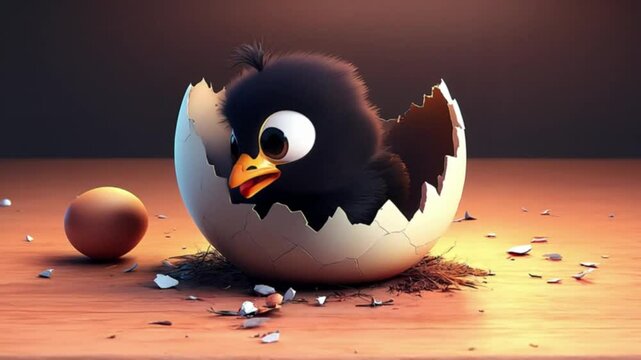 K&uuml;ken beim Schl&uuml;pfen aus dem Ei (3D-Cartoon)
