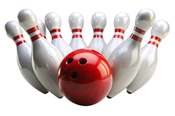 bowling ball hits bowling pins isolated on white background. PNG.AI GENERATED