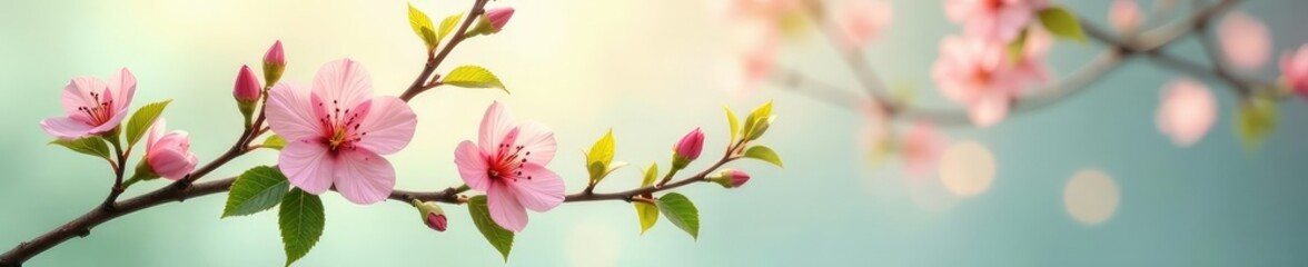 Obraz premium Isolated branch with leaves and flowers in a subtle light, plant branches, minimalist, organic