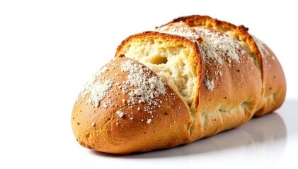 Rustic Italian bread, crusty loaf, on white background , gourmet, focaccia, baking