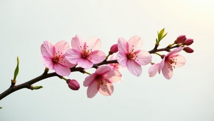Single isolated branch with flowers on white background, natural, nature