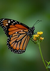 Naklejka premium Monarch Butterfly's Gentle Embrace: Nature's Vivid Jewel