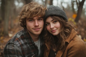 Fototapeta premium Young Couple in Autumn Woods