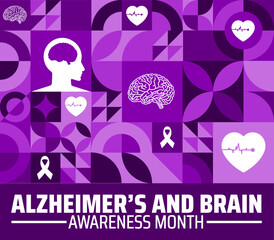 Alzheimer's and Brain Awareness Month Banner or background. June Campaign for Cognitive Health. Purple Geometric Design Illustration.