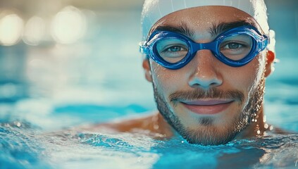 Naklejka premium Focused swimmer in pool