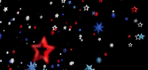 Red, white, and blue stars burst on black background. Perfect for Independence Day celebrations!
