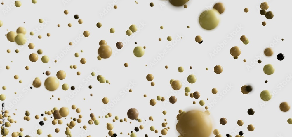 Aufkleber Abstract image of many beige and brown spheres floating on a white background. Ideal for presentations or websites.