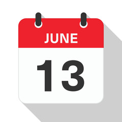 June 10 Daily Calendar. Red Theme on White Background