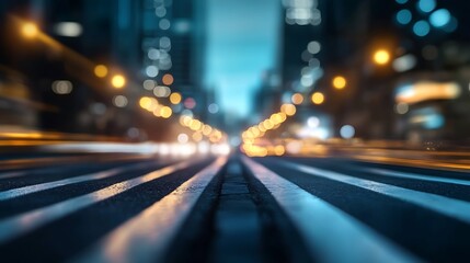 Urban Evening: A captivating view of a blurred cityscape with radiant lights