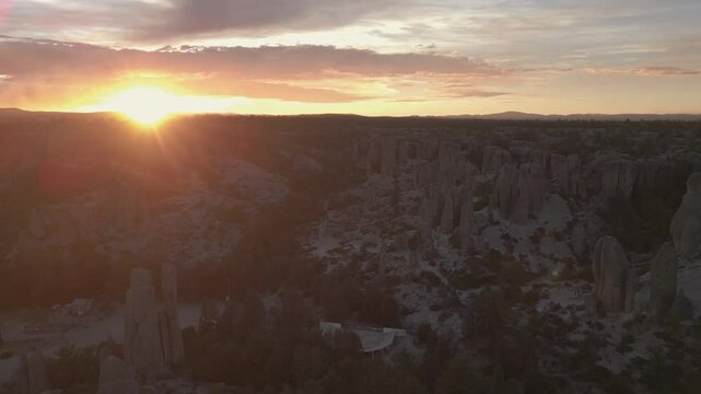 Sunset over the Valle de los Monjes, Creel, Chihuahua, with dramatic rock formations