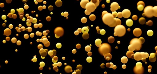 Floating spheres, abstract background, gold, yellow, 3D render