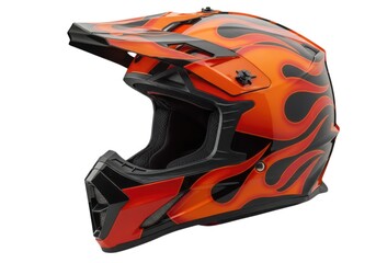 Fototapeta premium Orange and black motocross helmet isolated on white background