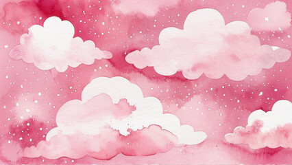 Obraz premium A serene and peaceful scene of a pink sky filled with fluffy white clouds, perfect for a calm morning or evening