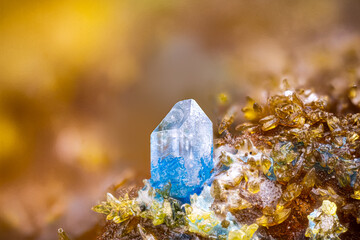 White Cerussite with blue Linarite, yellow Mimetite. Specimen from Le Passadou, Altier, France....