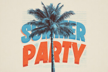 Obraz premium Layered Text Summer Party Poster with Palm Illustration