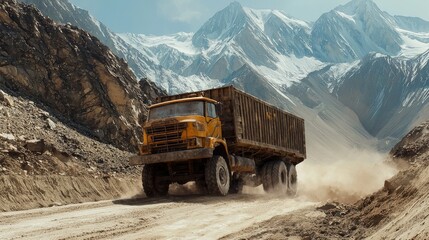 Obraz premium Mountainous roadway transporting a large cargo truck.