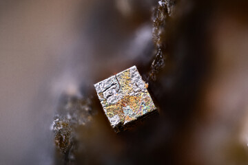 Pyrite cubic crystal. Specimen from Le Passadou, Altier, France. Micro photography extreme...