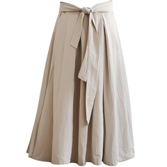 Elegant and Flowing Beige Midi Skirt with Tie Waist Detail