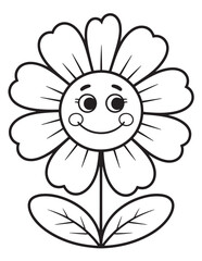 Cartoon Daisy Family with Smiling Faces – Playful Garden Coloring Page
