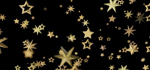 Beautiful golden stars falling on a black background. Perfect for celebratory designs.