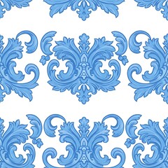 Serene Blue Damask: Elegant Floral Pattern Design