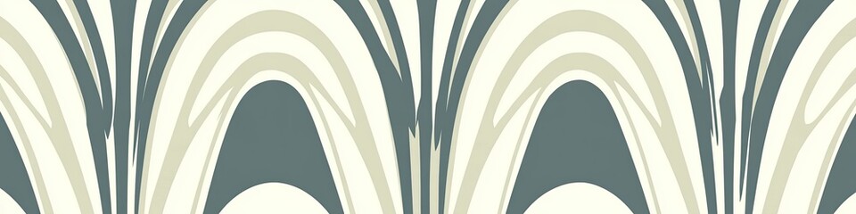 Abstract pattern with flowing, arched shapes in muted greys and creams.  Arched lines create a stylized, organic design