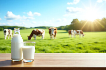 glass of milk sitting on top of a wooden table