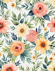 Beautiful watercolor painting of various flowers on a clean white background