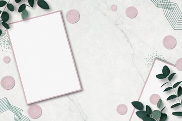 Minimalist Design with Leaves and Abstract Circular Patterns on a Light Background