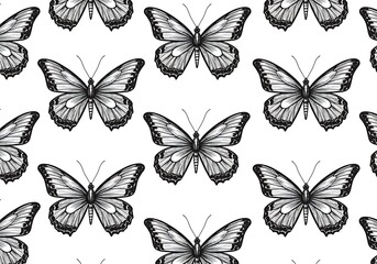 Elegant Monochrome Butterfly Pattern: Ink Drawing