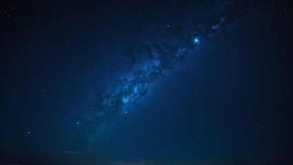 Obraz premium Starry sky background, blue night sky full of stars, glowing stars in the dark space, starry background, dark night, stars in the distance, starlight, dark background with a blue glow, night sky.