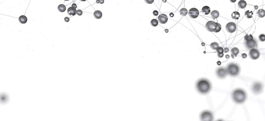 Abstract image of interconnected gray spheres representing network, connection, or technology.