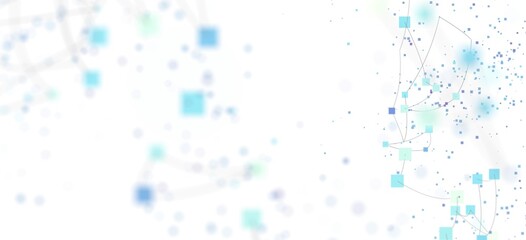 Abstract background image of a network connection with blue square nodes and white background. Perfect for technology, communication, and data concepts.