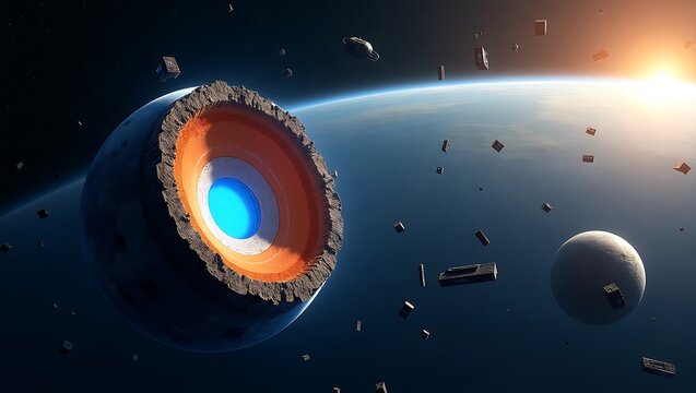 Earth Cross-section with Orbiting Satellites